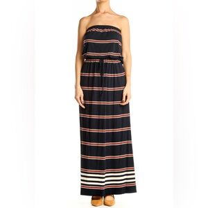 Women’s Summer Strapless J. Crew Navy Striped Maxi Dress Size Sm with Pockets